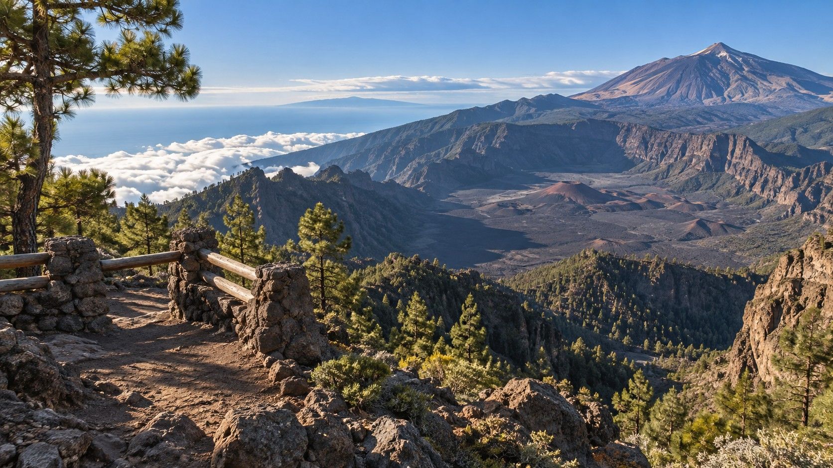 Layers of volcanic hillside seen from Mirador La Tarta